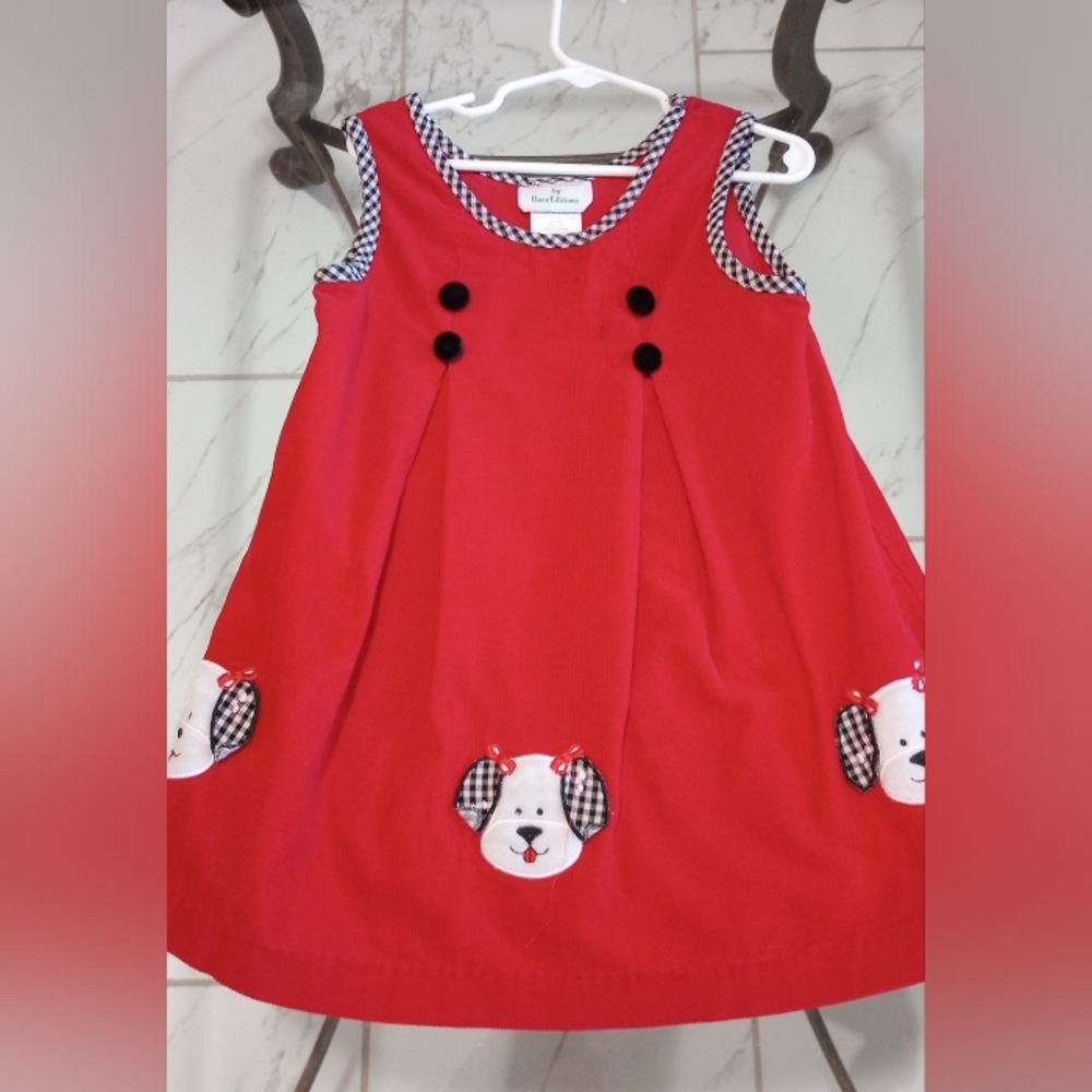 ADORABLE RED with BLACK PUPPY DRESS - SIZE 3/4T
